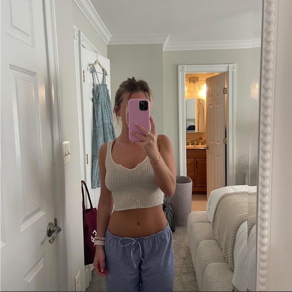 Bershka Tops - Bershka Cream Ribbed Scoop-Neck Cropped Tank